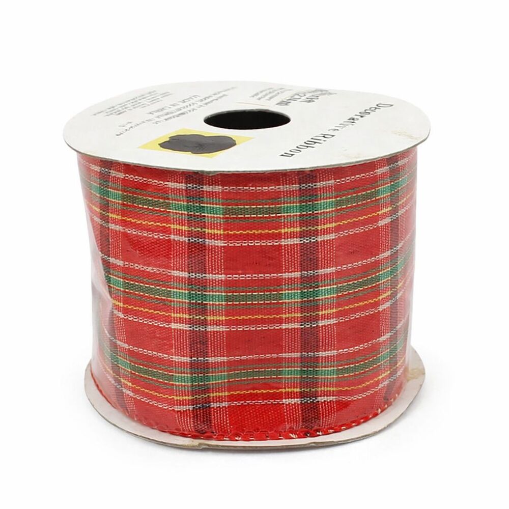 Decorative Ribbon 2.5" x 9' Red Plaid Wired Christmas 96% Polyester 4% Metallic